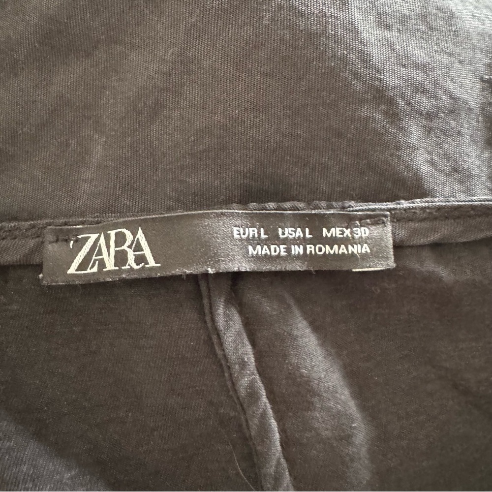 Zara Black Long Dolman Sleeve Mini Dress Gathered V Neck - Picture 7 of 9